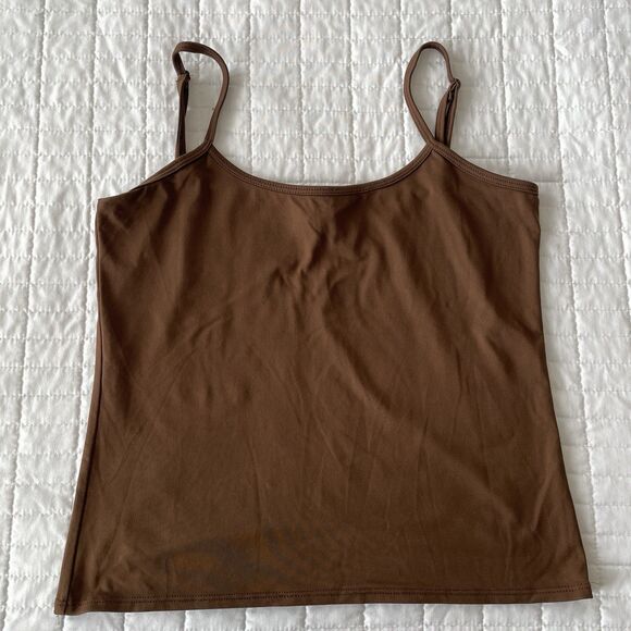 Y2K VINTAGE Brown Spaghetti Strap Camisole Tank Top Stretch Womens Size Small - Picture 1 of 7